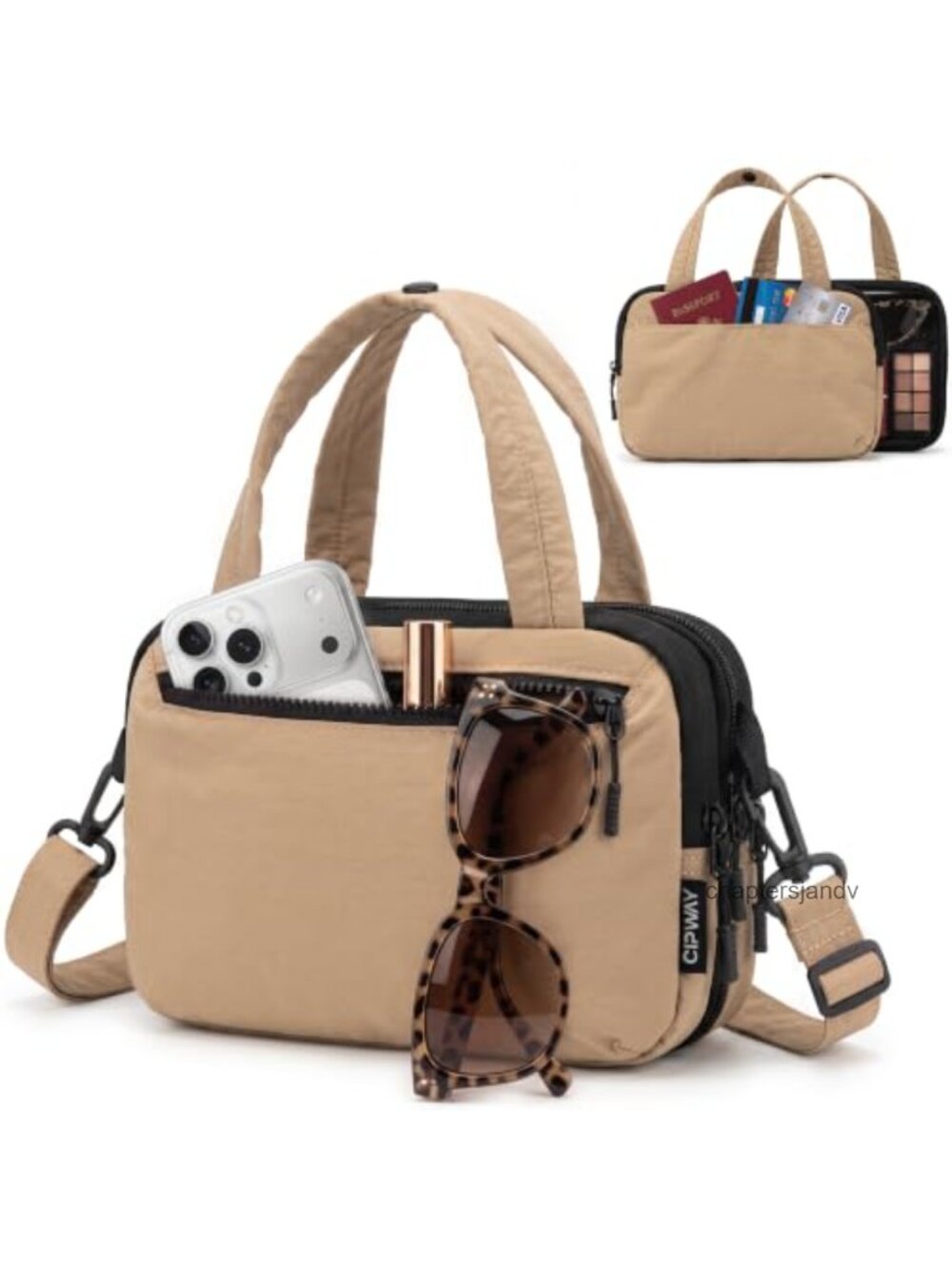 2-in-1 Detachable Nylon Crossbody Bag Adjustable Strap Travel Pouch